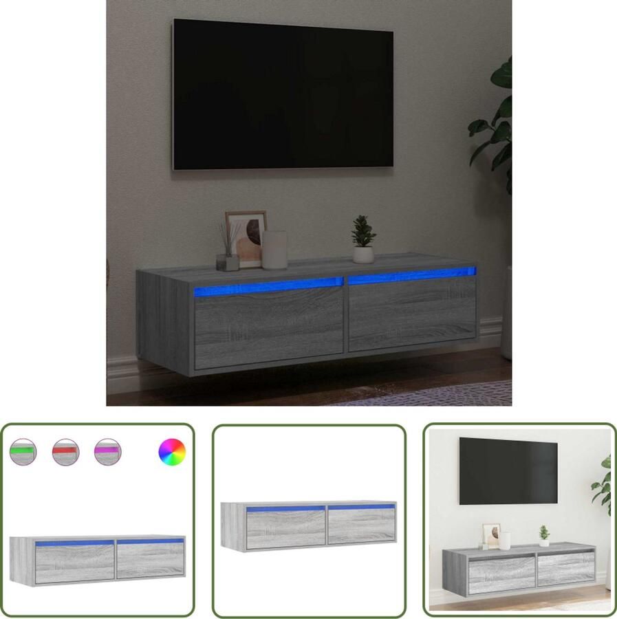 The Living Store Tv-meubel met LED-verlichting 100X35 5x25 cm grijs sonoma eiken Tv-meubel Salontafel Led Verlichting Houten Meubilair Grijze Meubels