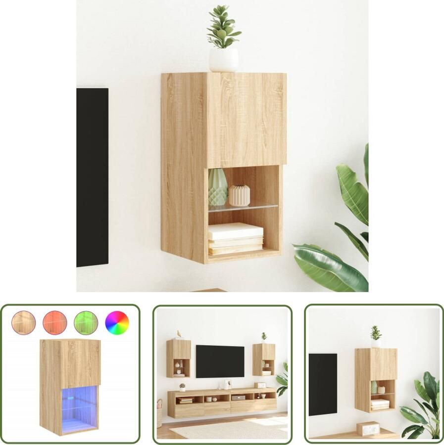 The Living Store Tv-meubel met LED-verlichting 30 5x30x60 cm sonoma eikenkleurig Tv-meubel Salontafel Houten Tv-standaard Led Verlichting Bruine Tv Kast