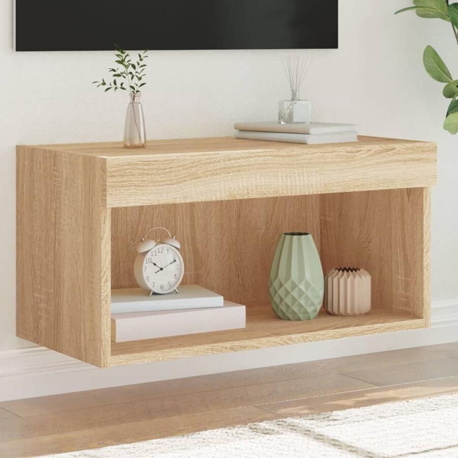 The Living Store Tv-meubel met LED-verlichting 60x30x30 cm sonoma eikenkleurig Tv-meubel Salontafel Led Verlichting Houten Tv Kast Bruine Tv Stand