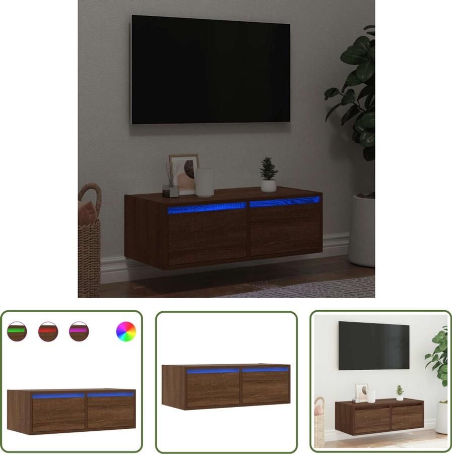 VidaXL Tv-meubel met LED-verlichting 75x35 5x25 cm bruin eikenkleur Tv-meubel Salontafel Houten Tv-meubel Led-verlichting Bruine Eiken
