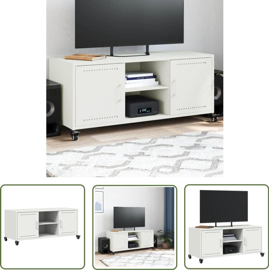 VidaXL Tv-meubel 100 5x39x43 5 cm staal wit Tv Meubel Salontafel Mediacaast Zwart Metalen Witte Tv Tafel