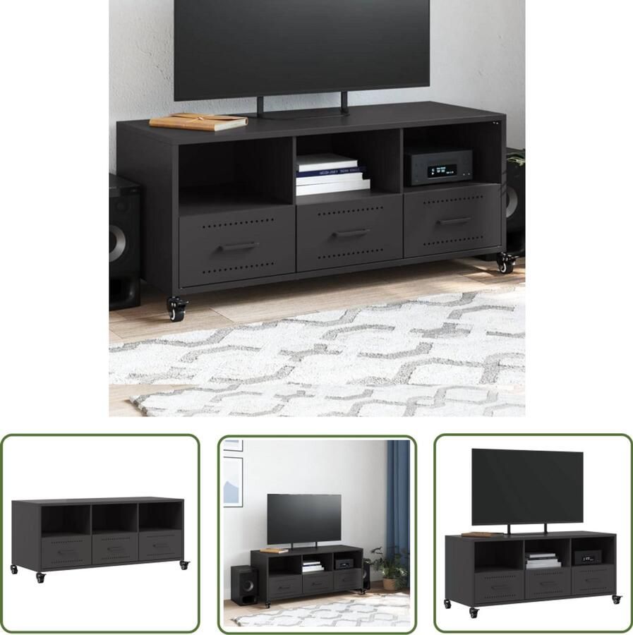 The Living Store Tv-meubel 100 5x39x43 5 cm staal zwart Tv Meubel Salontafel Zwarte Tv Stand Metalen Tv Tafel Tv Kast