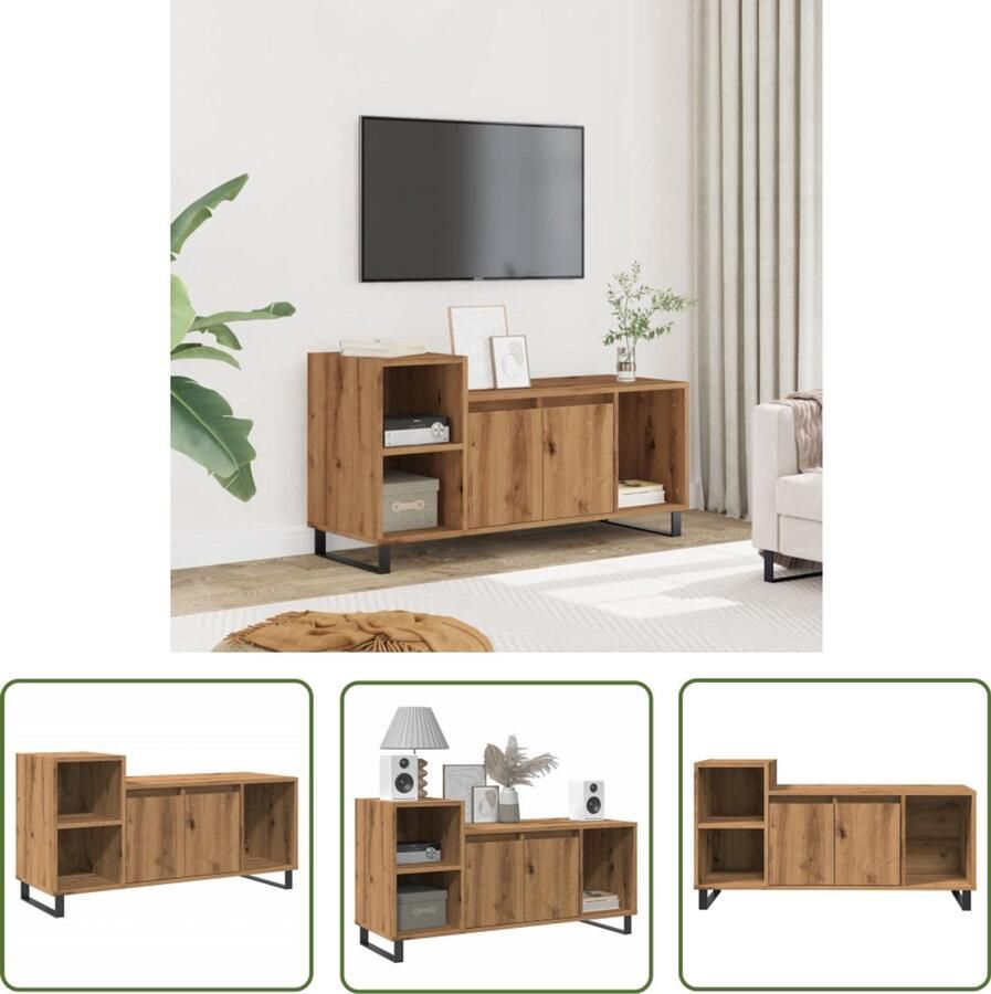 The Living Store Tv-meubel 100x35x55 cm bewerkt hout artisanaal eikenkleur Tv Meubel Salontafel Houten Kast Media Kast Opslagkast