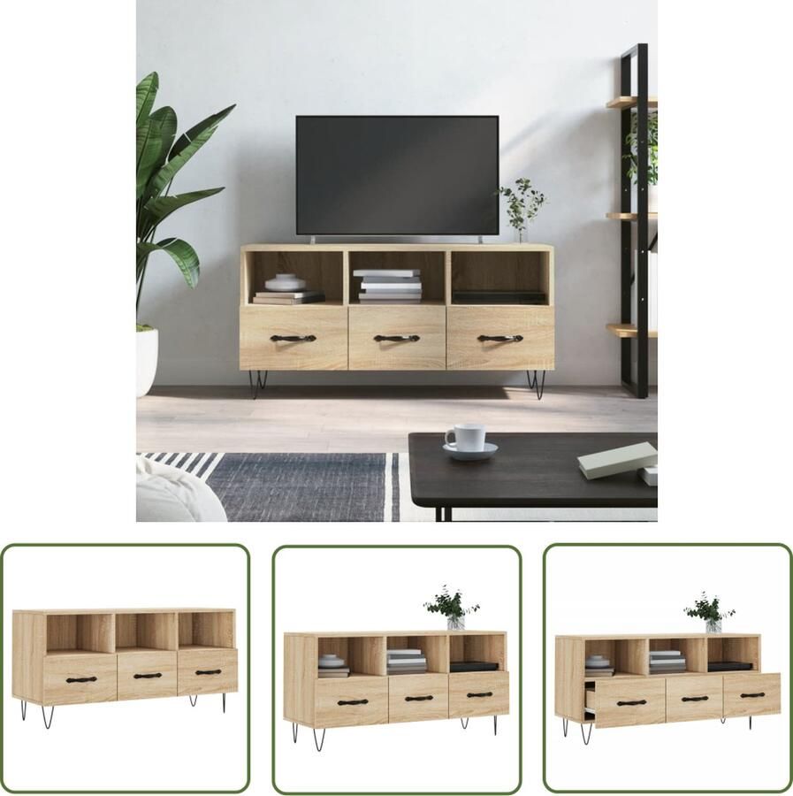 The Living Store Tv-meubel 102x36x50 cm bewerkt hout sonoma eikenkleurig Tv Meubel Salontafel Kast Opbergkast Houten Tv Stand - Foto 2