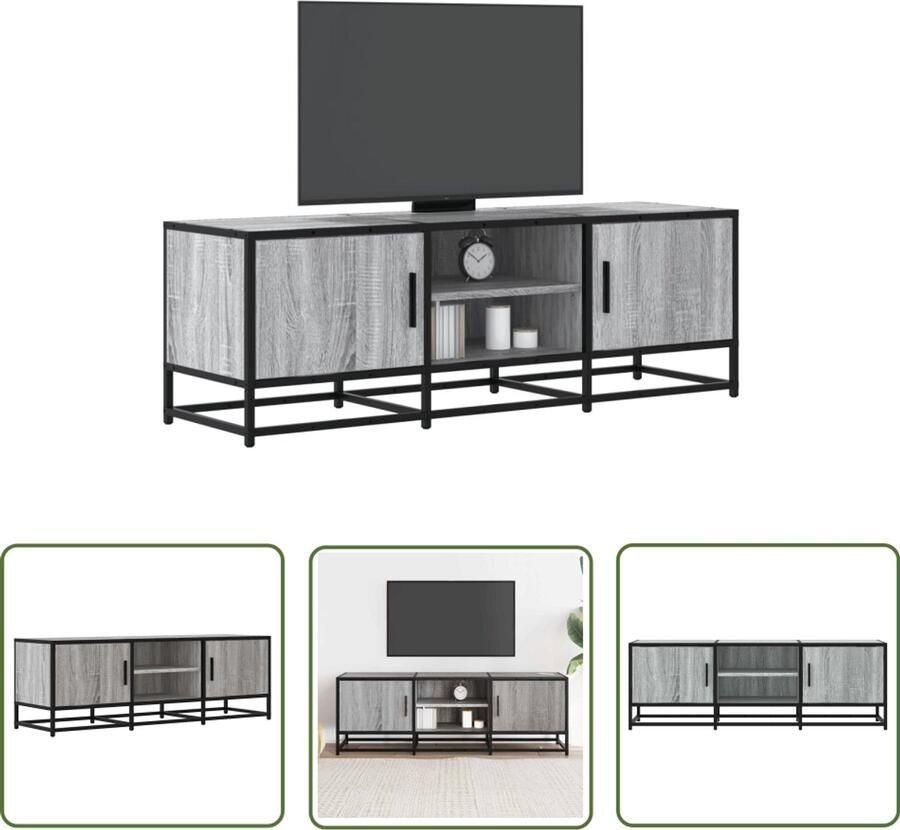 The Living Store Tv-meubel 120x35x41 cm bewerkt hout metaal grijs sonoma eiken Tv Meubel Salontafel Opbergkast Houten Tv Stand Industrieel Design
