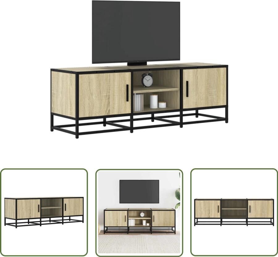 The Living Store Tv-meubel 120x35x41 cm bewerkt hout metaal sonoma eikenkleurig Tv Meubel Salontafel Houten Tv Stand Media Kast Opbergkast