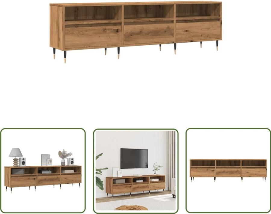 VidaXL Salontafel Tv Meubel Tv-meubel 150x30x44 5 cm bewerkt hout artisanaal eikenkleur Houten Tv Kast Opbergruimte Media Kast