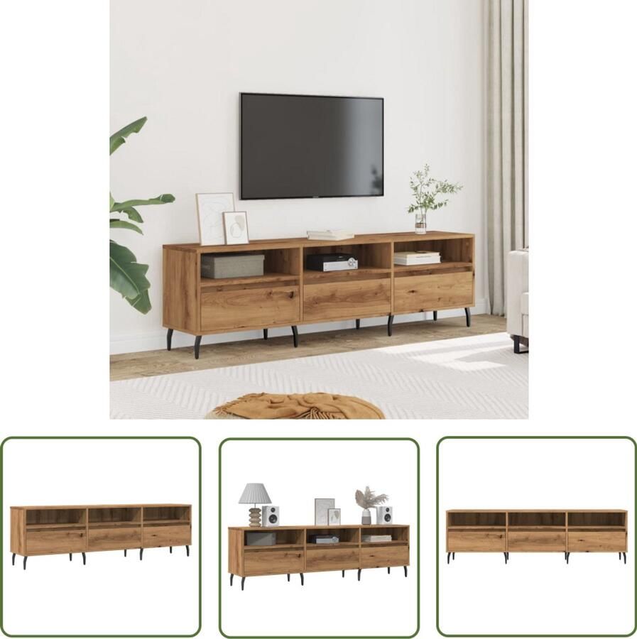 VidaXL Salontafel Tv Meubel Tv-meubel 150x30x44 5 cm bewerkt hout artisanaal eikenkleur Houten Tv Kast Opbergruimte Media Kast - Foto 2