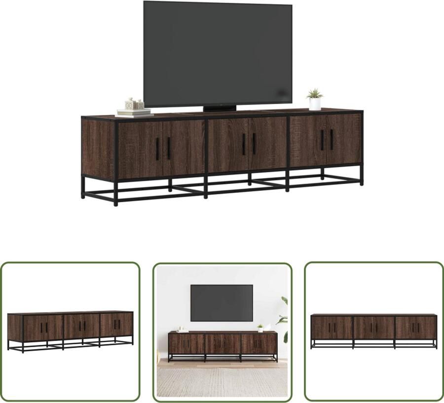 The Living Store Tv-meubel 150x35x41 cm bewerkt hout metaal bruin eikenkleur Tv Meubel Salontafel Houten Tv Stand Industrieel Tv Meubel Opbergruimte