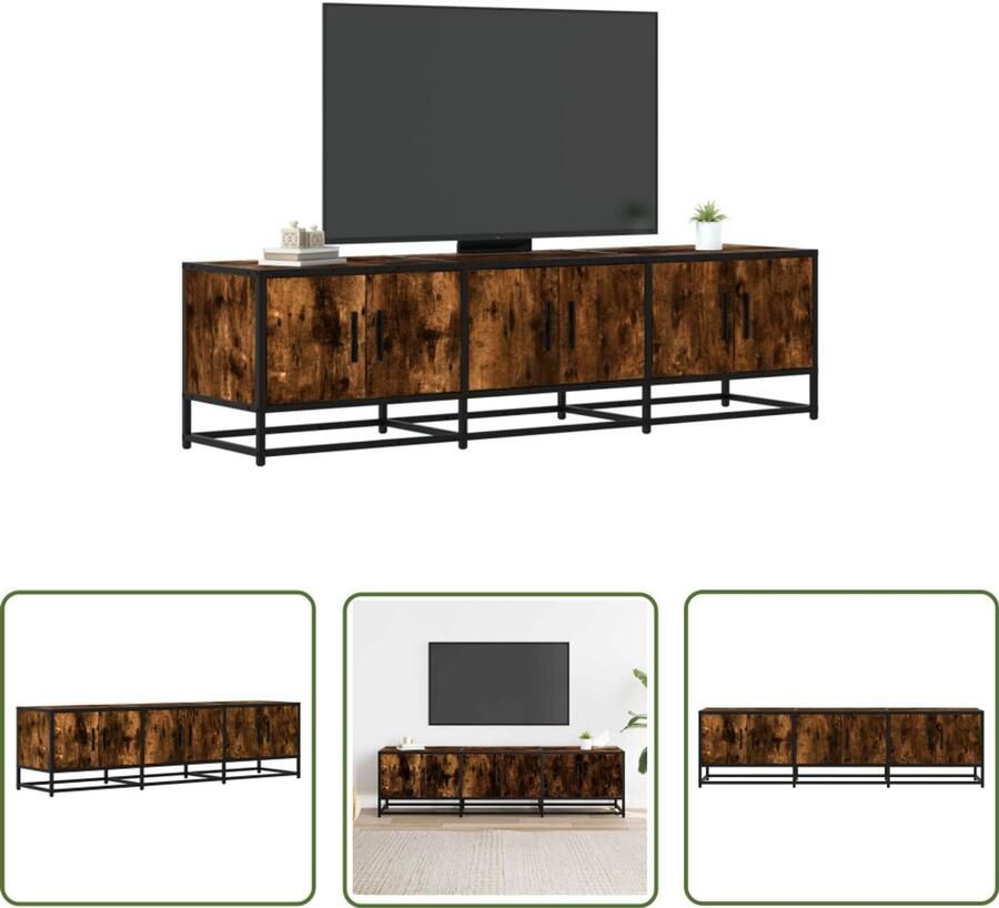 The Living Store Tv-meubel 150x35x41 cm bewerkt hout metaal gerookt eikenkleurig Tv Meubel Salontafel Houten Tv Stand Industrieel Design Opbergruimte