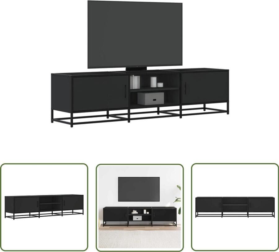 The Living Store Tv-meubel 160x35x41 cm bewerkt hout en metaal zwart Tv Meubel Salontafel Houten Tv Stand Zwarte Tv Kast Industrieel Tv Meubel