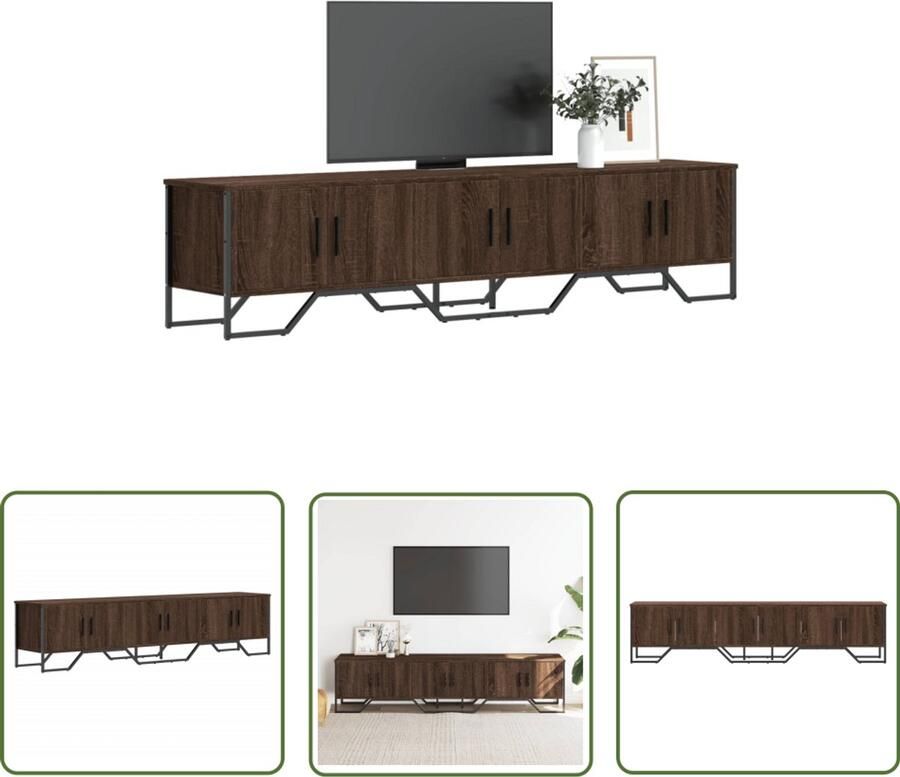 The Living Store Tv-meubel 180x34x41 cm bewerkt hout bruin eikenkleurig Tv Meubel Salontafel Kast Houten Tv Stand Media Kast