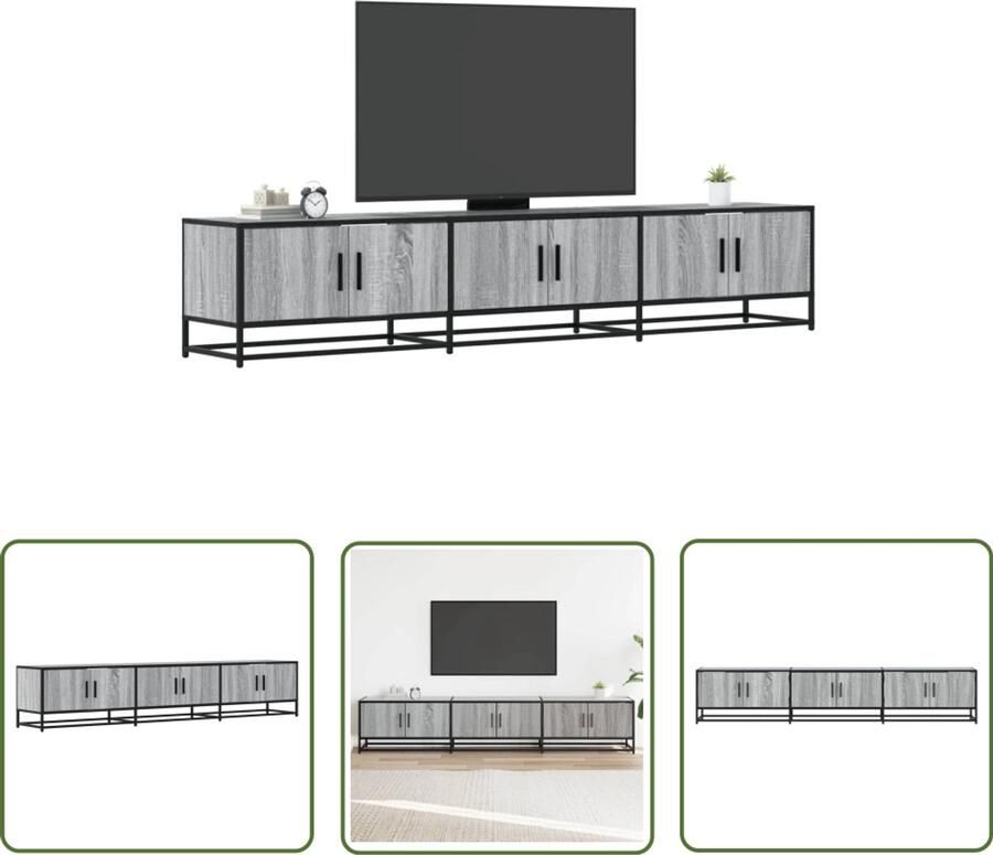 The Living Store Tv-meubel 210x35x41 cm bewerkt hout grijs sonoma eikenkleurig Tv Meubel Salontafel Kast Houten Tv Stand Grijze Tv Tafel