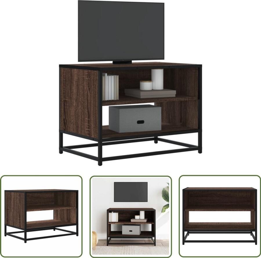 The Living Store Tv-meubel 61x40x46 cm bewerkt hout metaal bruin eikenkleur Tv Meubel Salontafel Houten Tv Stand Industrieel Tv Meubel Opbergruimte