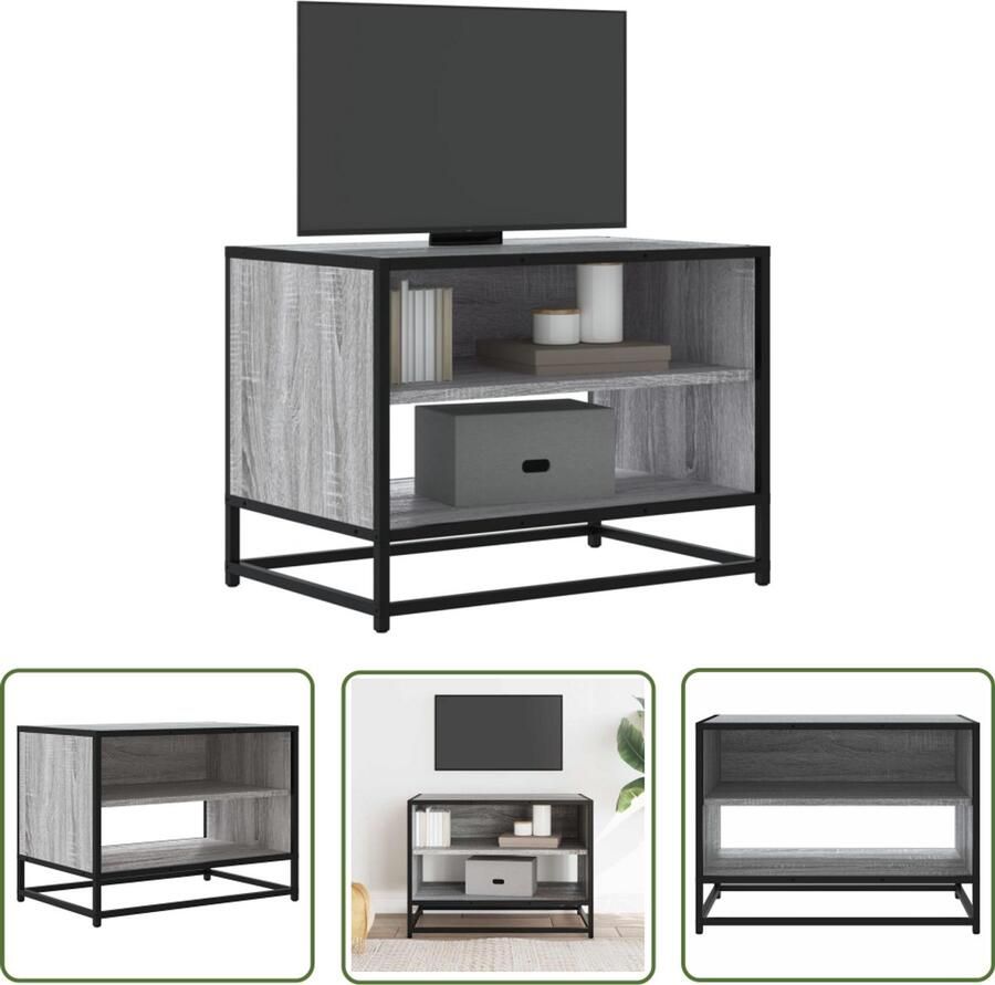 The Living Store Tv-meubel 61x40x46 cm bewerkt hout metaal grijs sonoma eiken Tv Meubel Salontafel Houten Tv Stand Grijze Tv Tafel Industrieel Tv Meubel