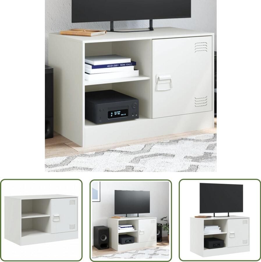 The Living Store Tv-meubel 67x39x44 cm staal wit TV-meubel Salontafel Mediabox Opbergkast Staal