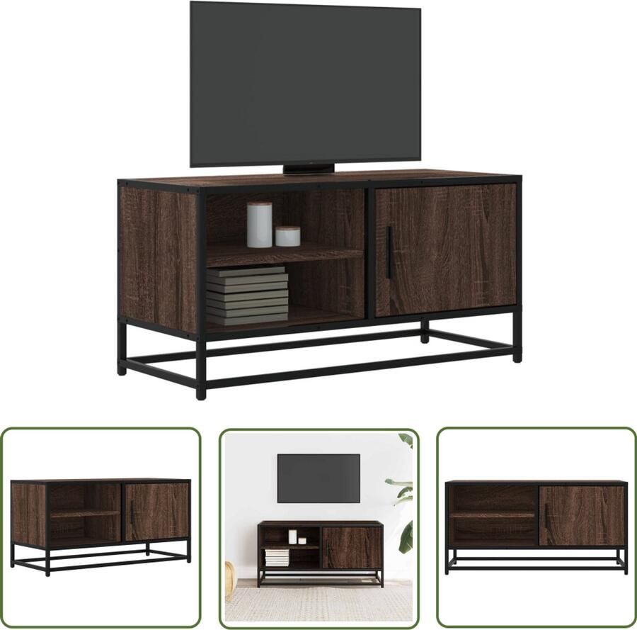 The Living Store Tv-meubel 80x34 5x40 cm bewerkt hout metaal bruin eikenkleur Tv Meubel Salontafel Houten Tv Stand Industrieel Tv Meubel Opbergruimte