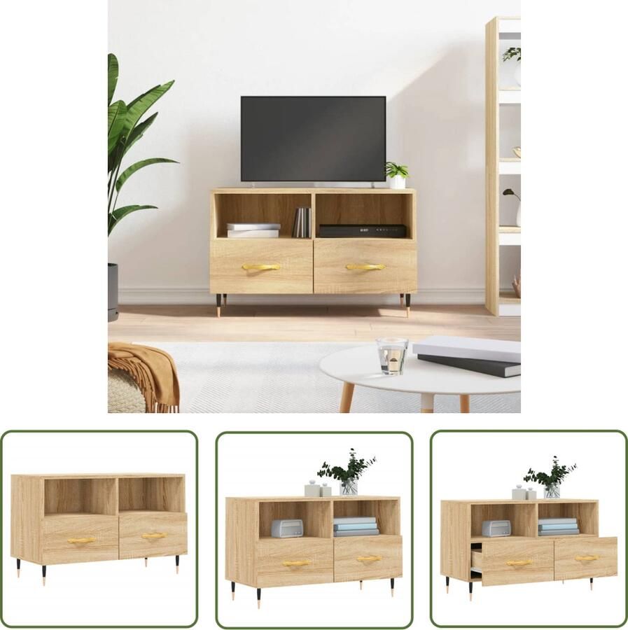 The Living Store TV-meubel Sonoma Eiken 80 x 36 x 50 cm Stevig hout Opbergruimte Presenteerfunctie IJzeren poten TV Meubel Salontafel Kast Houten Tv Stand Tv Unit - Foto 2