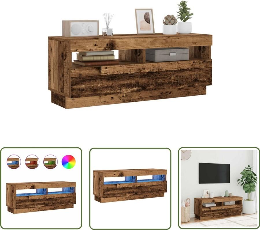 VidaXL Salontafel Tv Meubel Tv-meubel met LED 100x35x40 cm bewerkt hout oud hout Houten Tv Kast Led Tv Meubel Vintage Tv Meubel