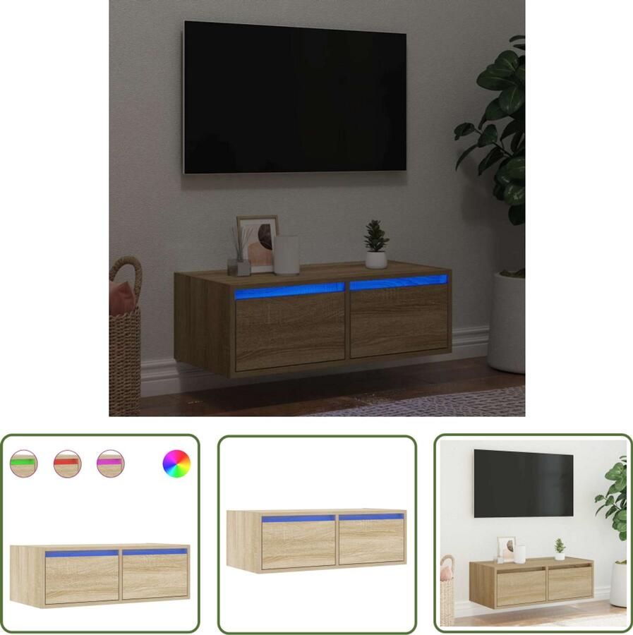 VidaXL Salontafel Tv Meubel Tv-meubel met LED-verlichting 75x35 5x25 cm sonoma eikenkleurig Led Verlichting Houten Tv Stand Sonoma Eiken