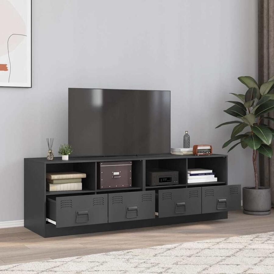 The Living Store Tv-meubelen 2 st 67x39x44 cm staal antracietkleurig Tv-meubel Salontafel Antraciet Kleur Staal Modern Design