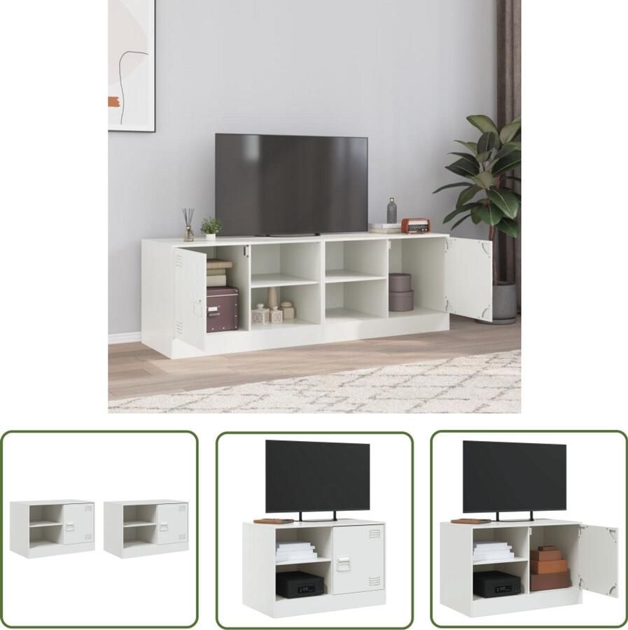 The Living Store Tv-meubelen 2 st 67x39x44 cm staal wit Tv-meubel Salontafel Tv Stand Zwart Metaal Wit Staal
