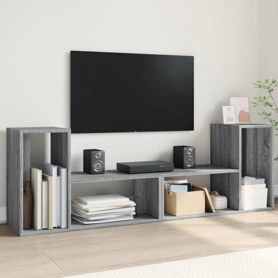 The Living Store Tv-meubelen 2 st 75x30x50 cm bewerkt hout grijs sonoma eiken Tv Meubel Salontafel Houten Tv Kast Grijze Tv Kast Media Kast