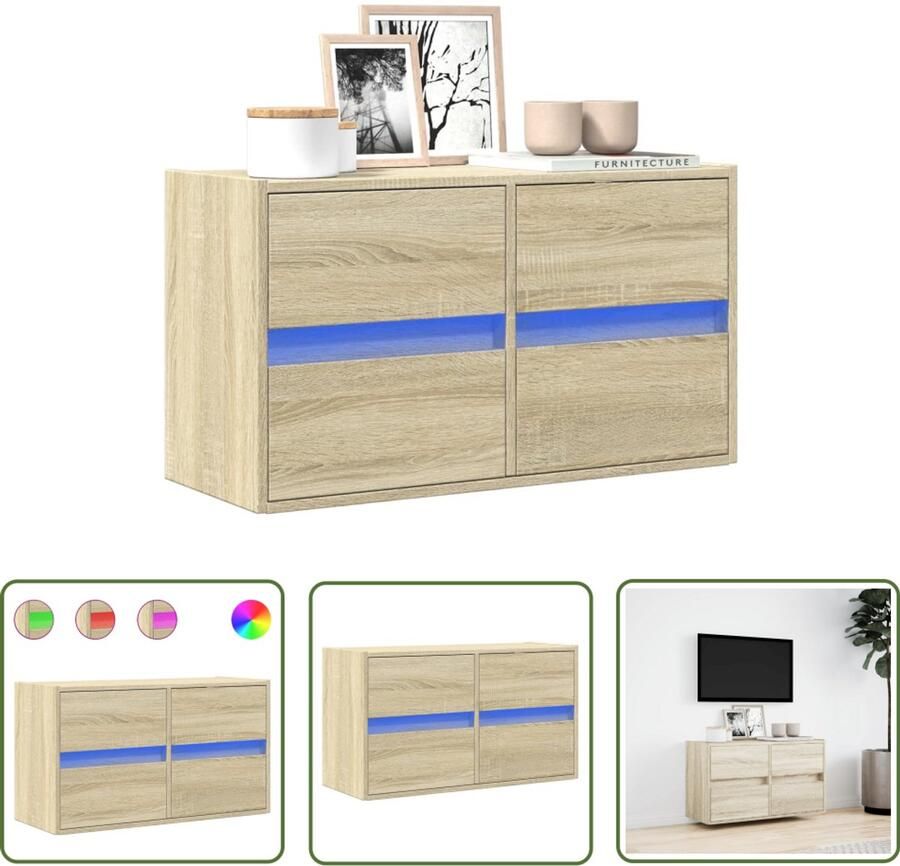 VidaXL Salontafel Tv-meubel Tv-wandmeubel met LED-verlichting 80x31x45 cm sonoma eikenkleur Houten Kast Led Verlichting Opbergruimte