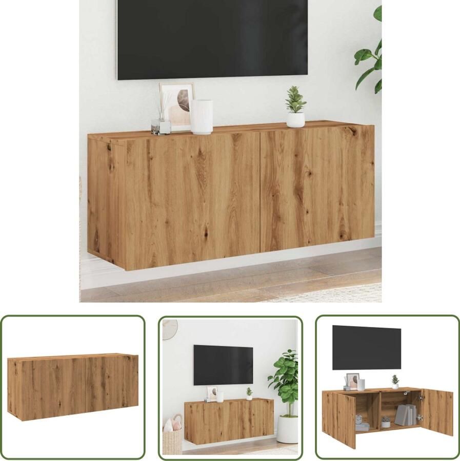 The Living Store Tv-meubel wandgemonteerd 100x30x41 cm artisanaal eikenkleurig Tv-meubel Salontafel Houten Tv-standaard Wandmontage Opbergruimte