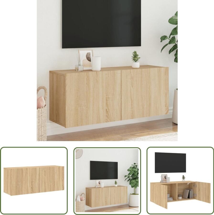 The Living Store Tv-meubel wandgemonteerd 100x30x41 cm sonoma eikenkleurig Tv-meubel Salontafel Houten Tv-standaard Decoratief Tv-meubel Sonoma Eiken