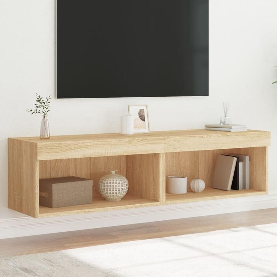 The Living Store Tv-meubels met LED-verlichting 2 st 60x30x30 cm sonoma eiken TV-meubels Salontafel Houten Meubilair Led Verlichting Bruine Meubels