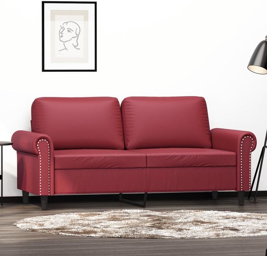 The Living Store Tweezitsbank 140 cm kunstleer wijnrood Tweezitsbank Salontafel Bankstellen Rood Meubilair Lederlook Bank