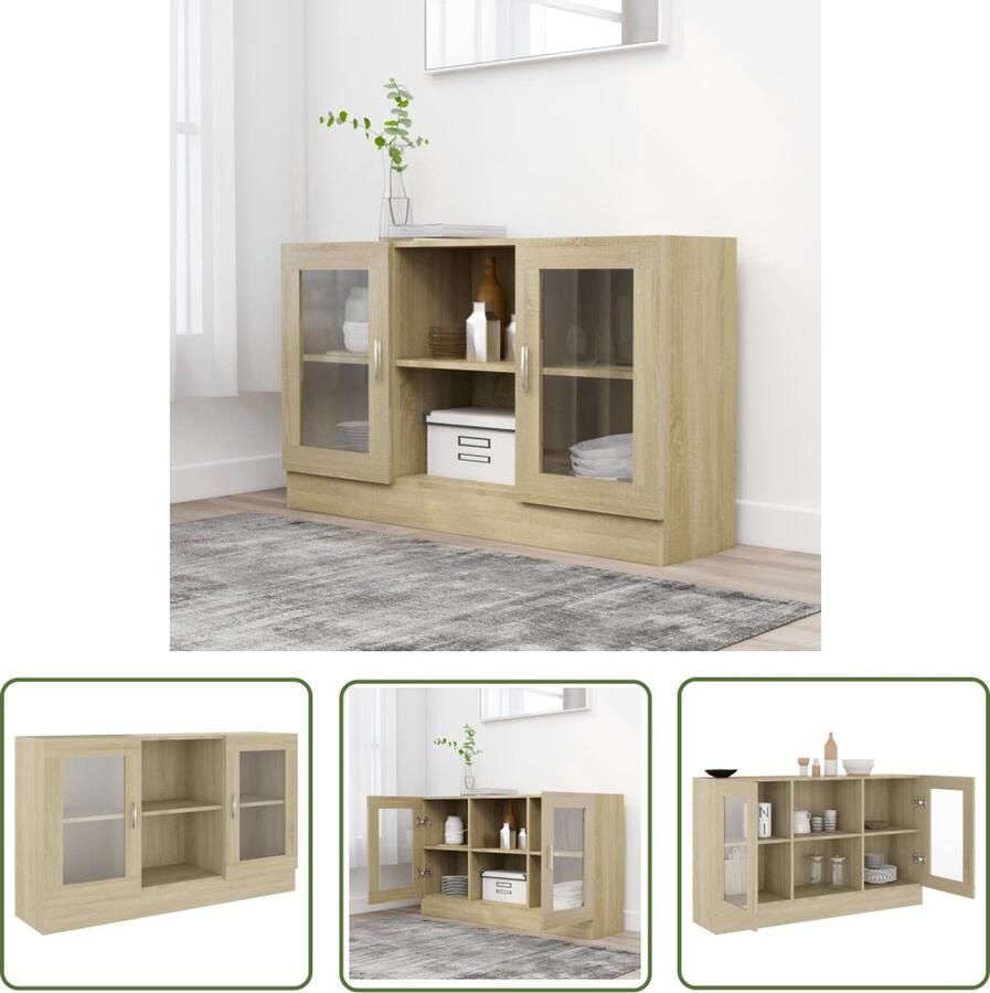The Living Store Vitrinekast 120x30 5x70 cm bewerkt hout sonoma eikenkleurig Vitrinekast Salontafel Woonkamermeubilair Houten Vitrinekast Spaanplaat