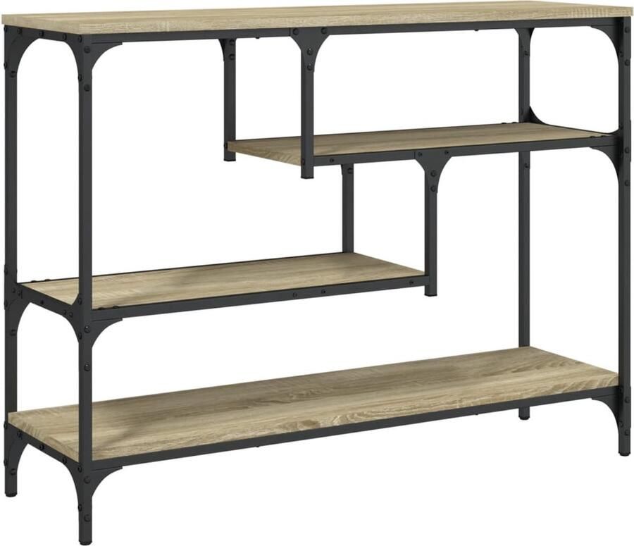 The Living Store Wandtafel 100x30x75 cm bewerkt hout sonoma eikenkleurig Wandtafel Eiken Houtsoort Haltafel Opbergkast Vintage Industrieel