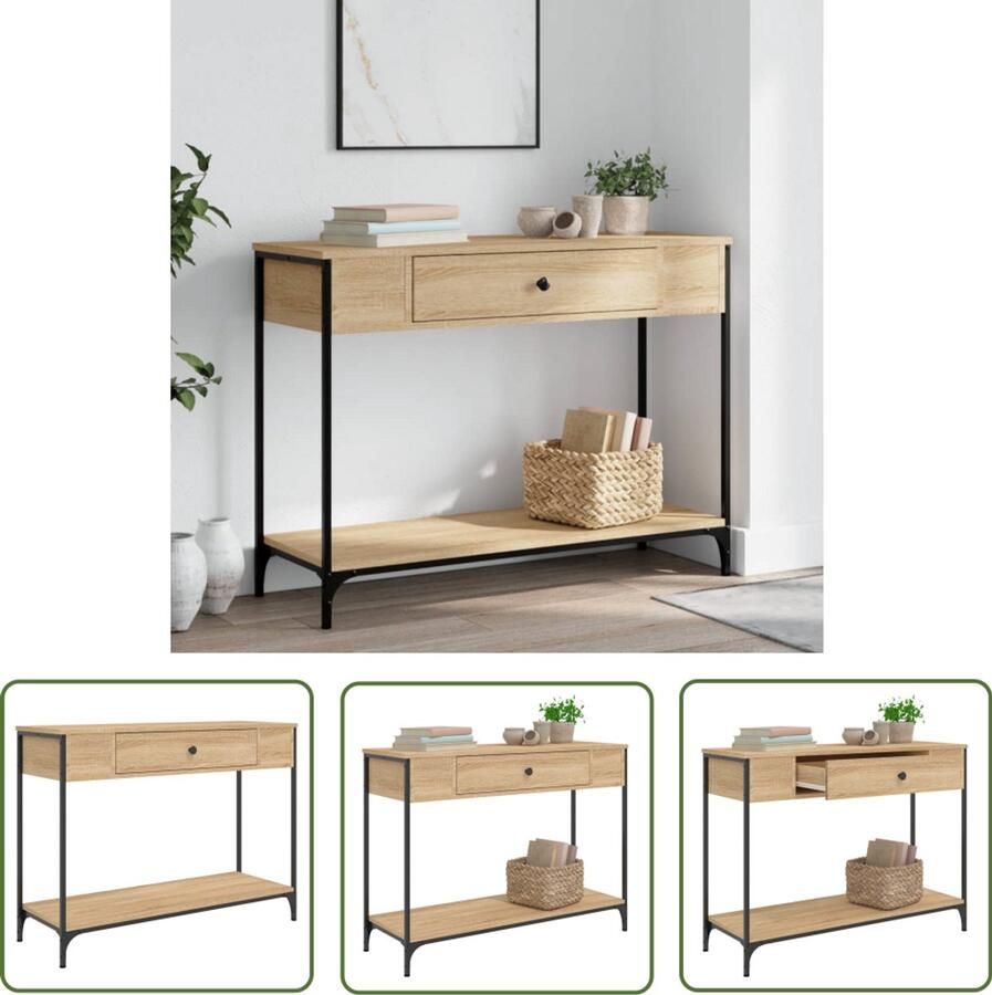 The Living Store Wandtafel 100x34 5x75 cm bewerkt hout sonoma eikenkleurig Wandtafel Salontafel Bijzettafel Houten Tafel Eiken Tafel