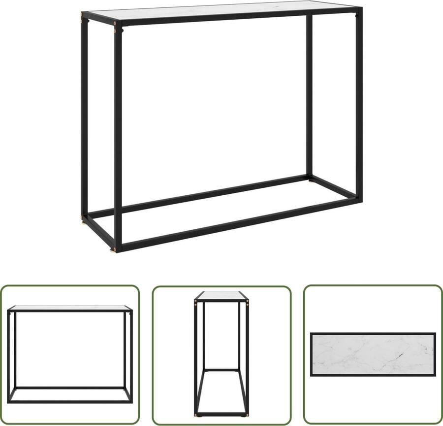 The Living Store Wandtafel Zwart 100 x 35 x 75 cm Gehard glas gepoedercoat staal Wandtafel Salontafel Bijzettafel Modern Design Witte Tafel - Foto 2