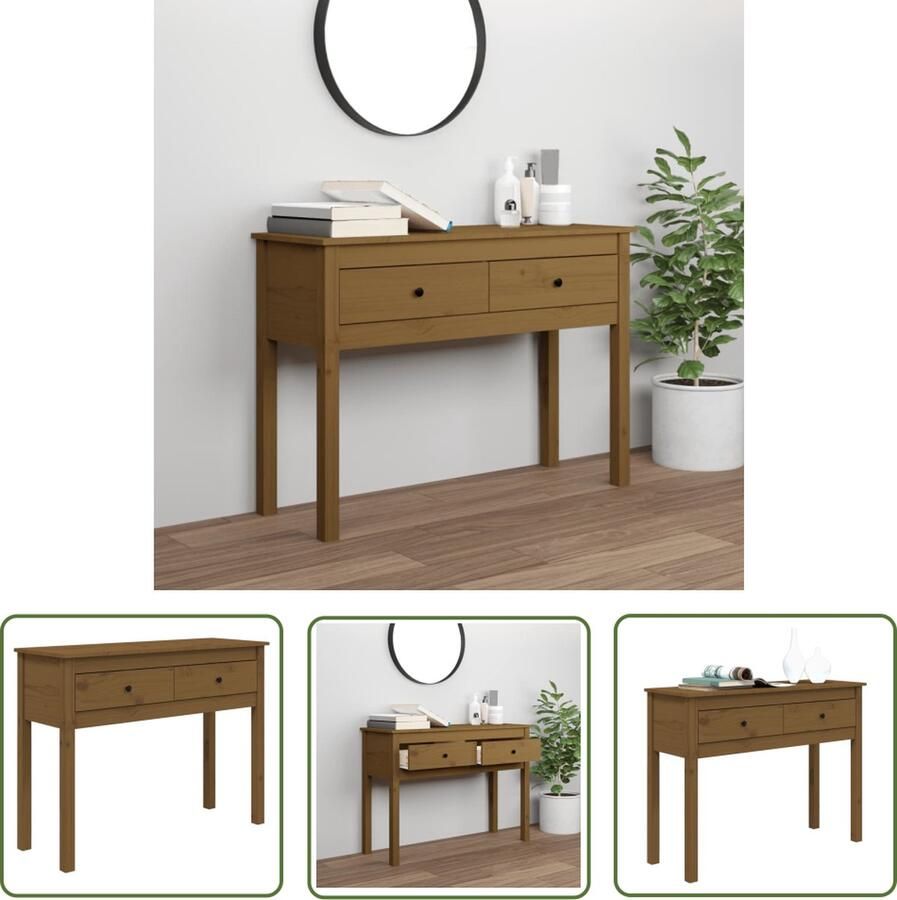 The Living Store Wandtafel Classic Massief grenenhout 100 x 35 x 75 cm Honingbruin Wandtafel Salontafel Bijzettafel Hout Grenenhout - Foto 2