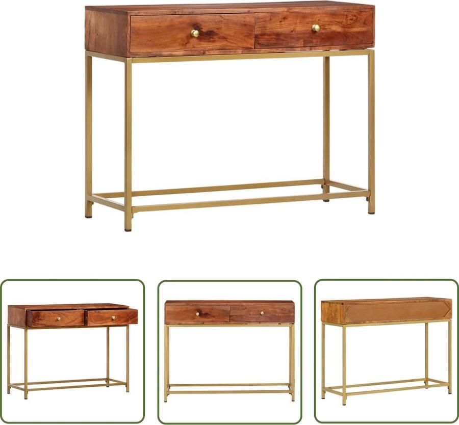 The Living Store Wandtafel Massief Acaciahout 100 x 35 x 76 cm Bruin Brons Handgemaakt Wandtafel Salontafel Bijzettafel Acacia Houten Meubilair Vintage Kast - Foto 2