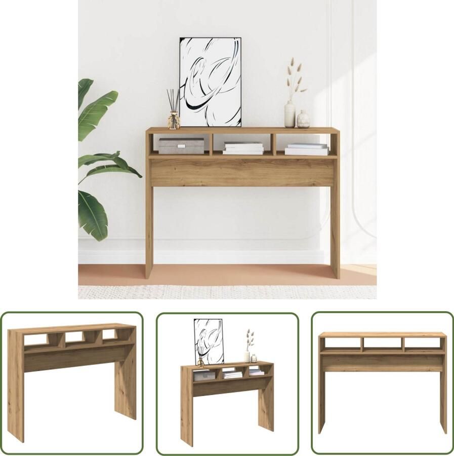 The Living Store Wandtafel 105x30x80 cm bewerkt hout artisanaal eikenkleur Wandtafel Consoletafel Bewerkthout Artisanaaleik Woonaccessoires