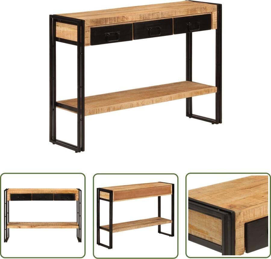 The Living Store Wandtafel Antieke Stijl Massief mangohout Opbergruimte Stevige poten Zwarte frame 110 x 30 x 76 cm Wandtafel Salontafel Bijzetkast Vintage Kast Houten Tafeltje - Foto 2
