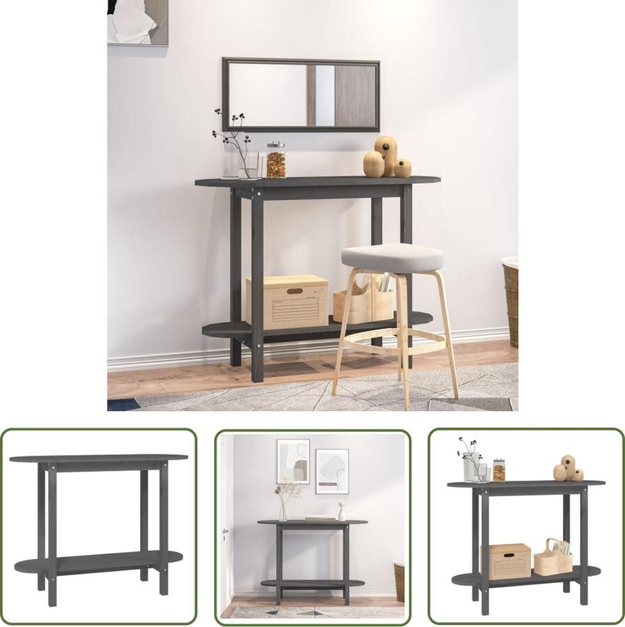 The Living Store Wandtafel Massief Grenenhout Grijs 110 x 40 x 80 cm Extra opbergruimte Wandtafel Salontafel Grenoble Hout Grijze Tafel Opbergruimte - Foto 2