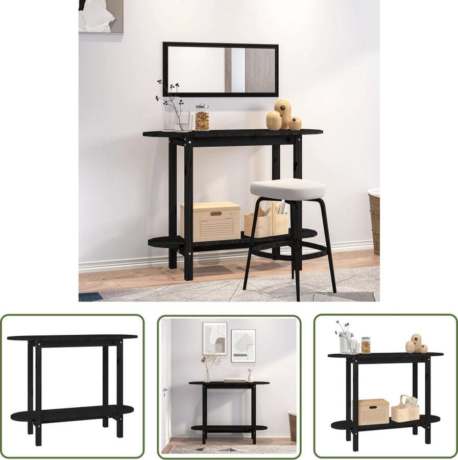 The Living Store Wandtafel Massief grenenhout Extra opbergruimte 110x40x80 cm Zwart Wandtafel Salontafel Grenoble Hout Zwarte Tafel Muurplank - Foto 2