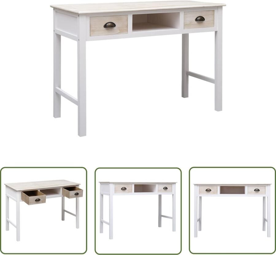 The Living Store Wandtafel Hout 110 x 45 x 76 cm Met lades Populierenhout en paulowniahout Wandtafel Salontafel Bijzetkast Hout Populierenhout - Foto 2