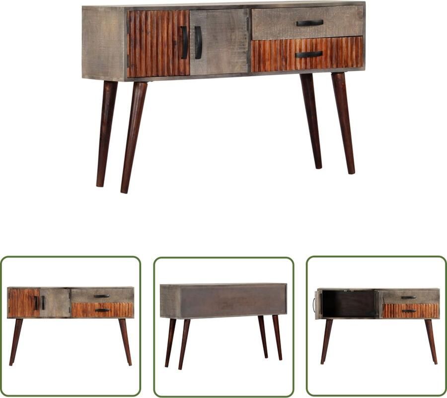 The Living Store Wandtafel Mangohout Grijs Bruin 120 x 35 x 75 cm 2 deuren en 2 lades Wandtafel Salontafel Bijzetkast Mangohouten Kast Houten Kast - Foto 2