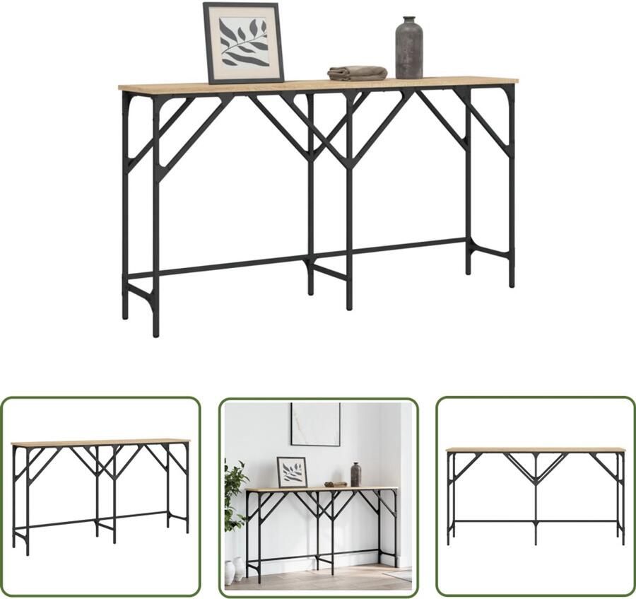 The Living Store Wandtafel 140x29x75 cm bewerkt hout sonoma eikenkleurig Consoletafel Entreehal Salontafel Wandtafel Houten Tafel