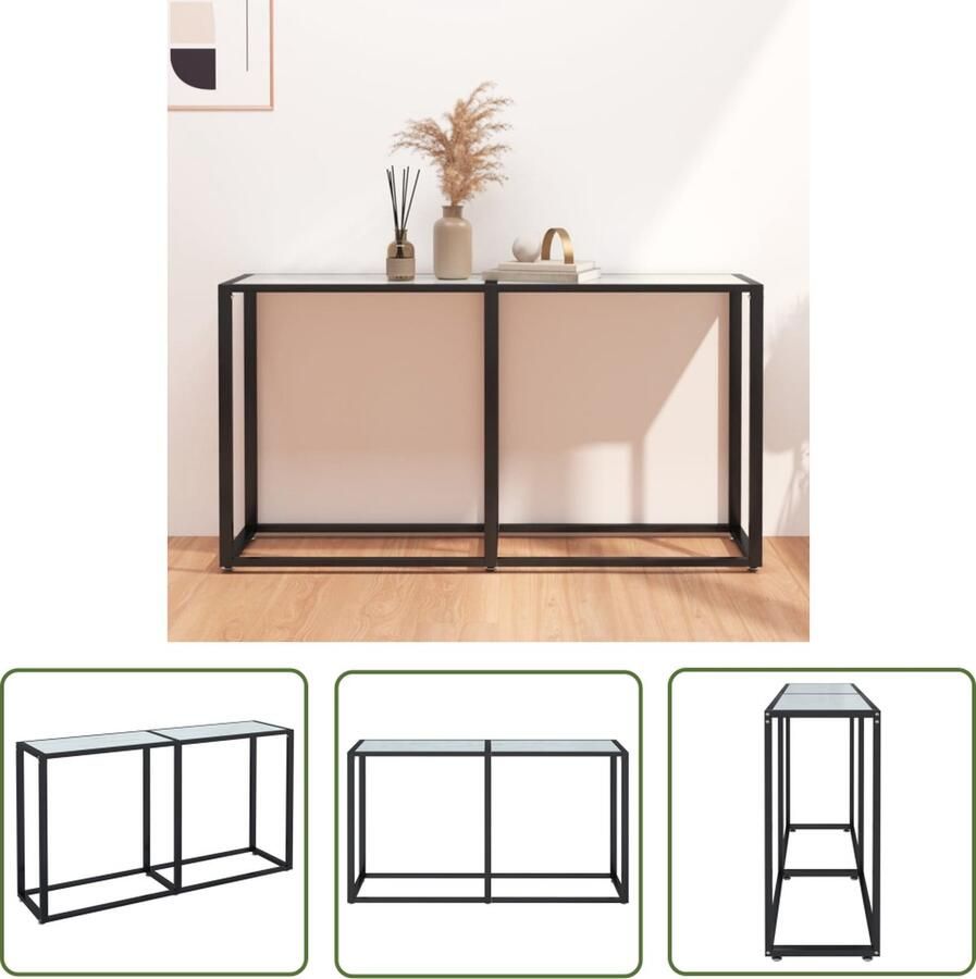 The Living Store Wandtafel Marmer 140 x 35 x 75.5 cm Gehard glas gepoedercoat staal Wandtafel Salontafel Bijzettafel Wit Marmer Gehard Glas - Foto 2