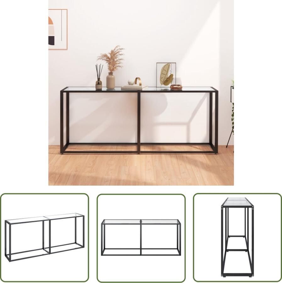 The Living Store Wandtafel Gepoedercoat Staal Transparant Gehard Glas 180 x 35 x 75.5 cm Wandtafel Salontafel Bijzettafel Glazen Tafeltje Industriële Tafel