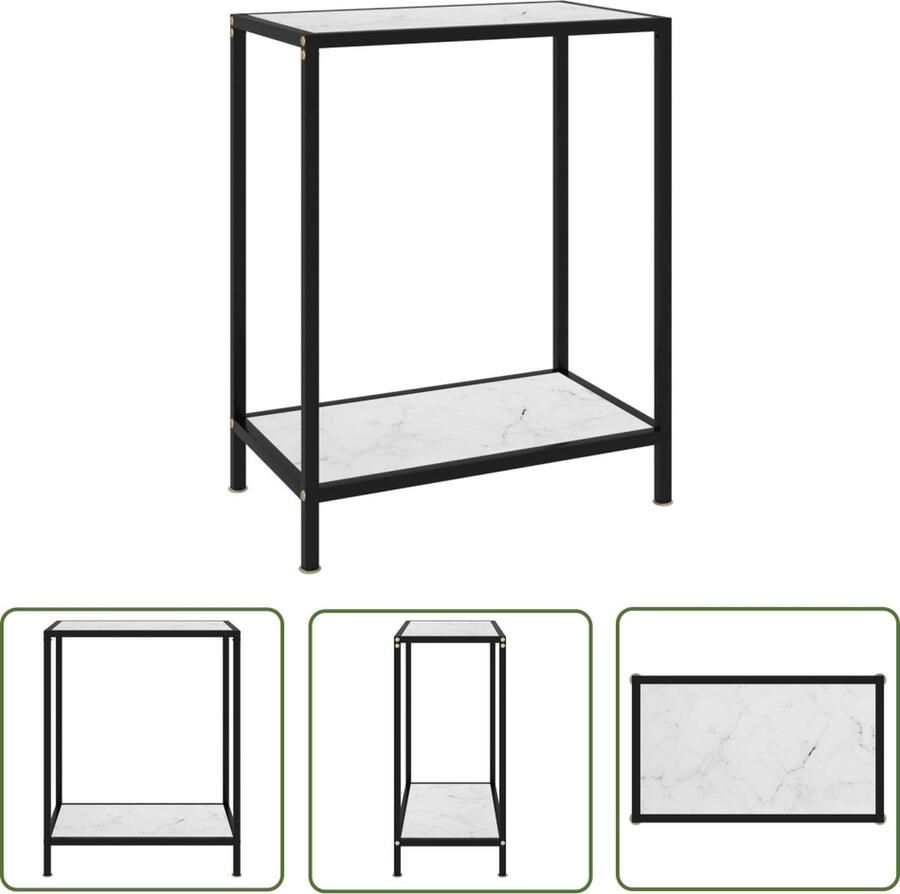 The Living Store wandtafel Wandtafels 60 x 35 x 75 cm Gehard glas Gepoedercoat staal Wandtafel Salontafel Bijzettafel Glazen Tafellaar Witte Tafel - Foto 2