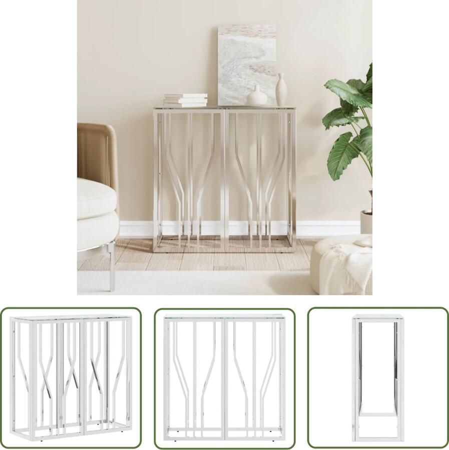 The Living Store Wandtafel roestvrij staal 70 x 30 x 70 cm gehard glas Wandtafel Salontafel Bijzettafel Entreetafel Roestvrijstaal - Foto 2