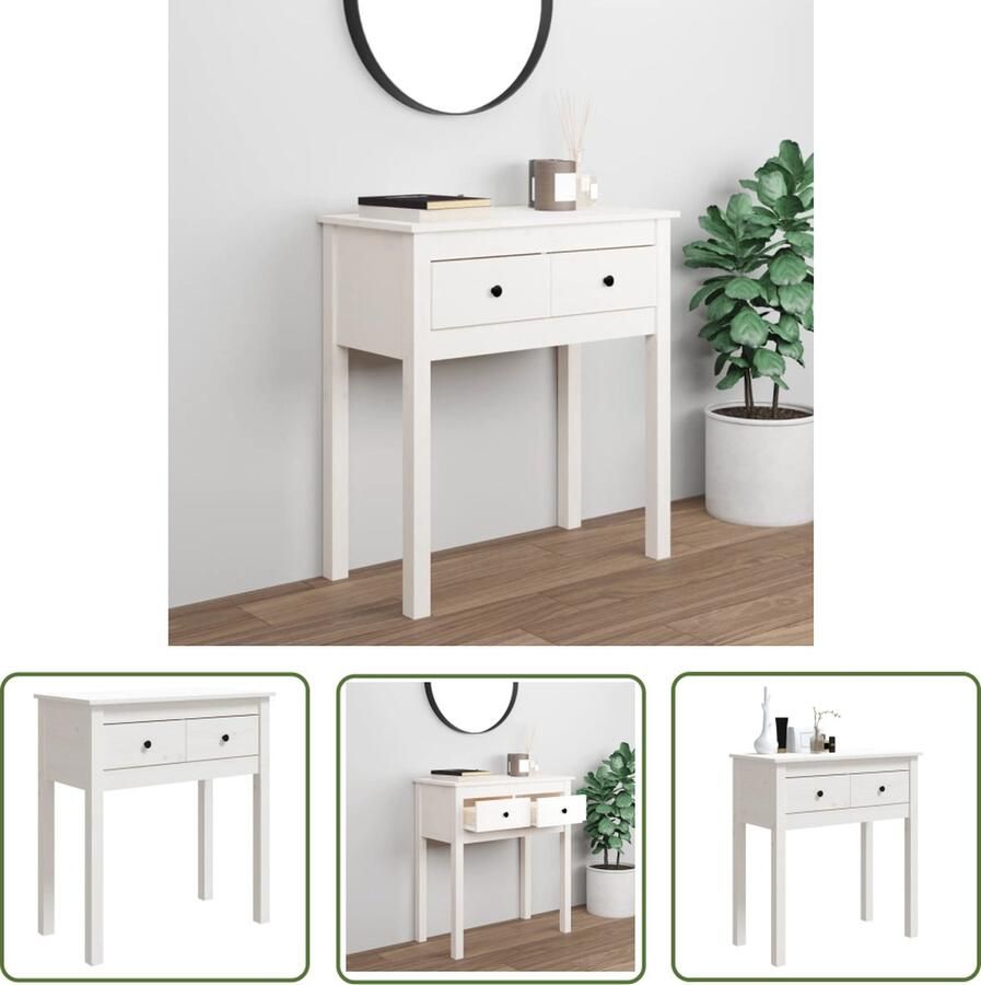 The Living Store Wandtafel Klassiek Massief Grenenhout 70 x 35 x 75 cm Wit Wandtafel Salontafel Bijzettafel Grenoble Hout Wit - Foto 2